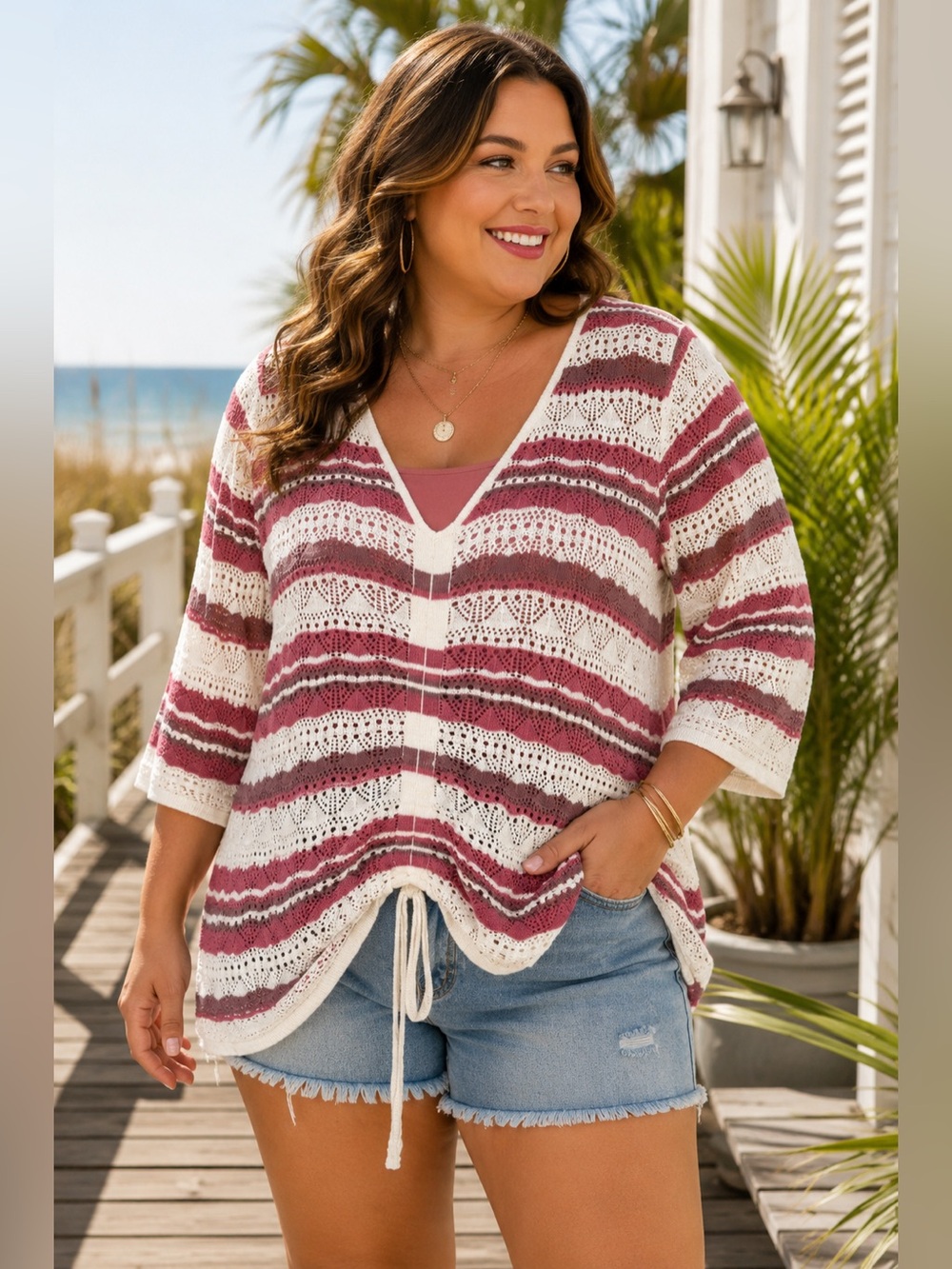 Torrid Open Knit Crochet Sweater Size 1 Boho Beach Cover Up Cotton Plus 1X Coast